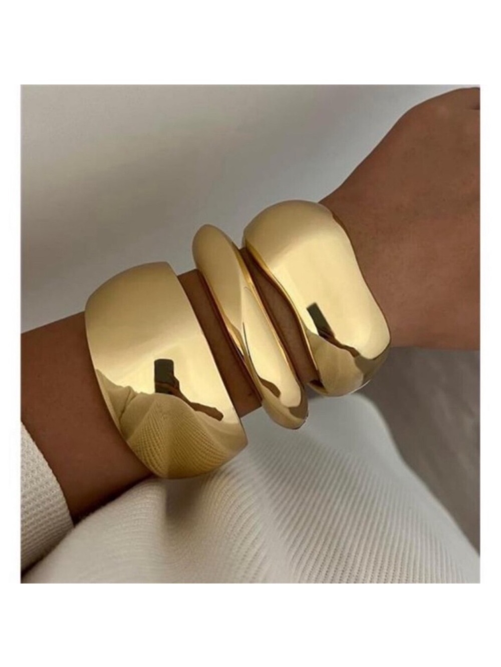 Chunky Gold Bangle Set | Wide 14K Plated Stackable Bracelets.